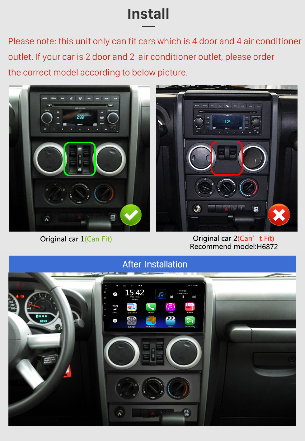 Navigatie Jeep Wrangler Rubicon (2008-2010) 4 usi, Ecran 9 inch, Carplay / Android auto, Youtube, Waze