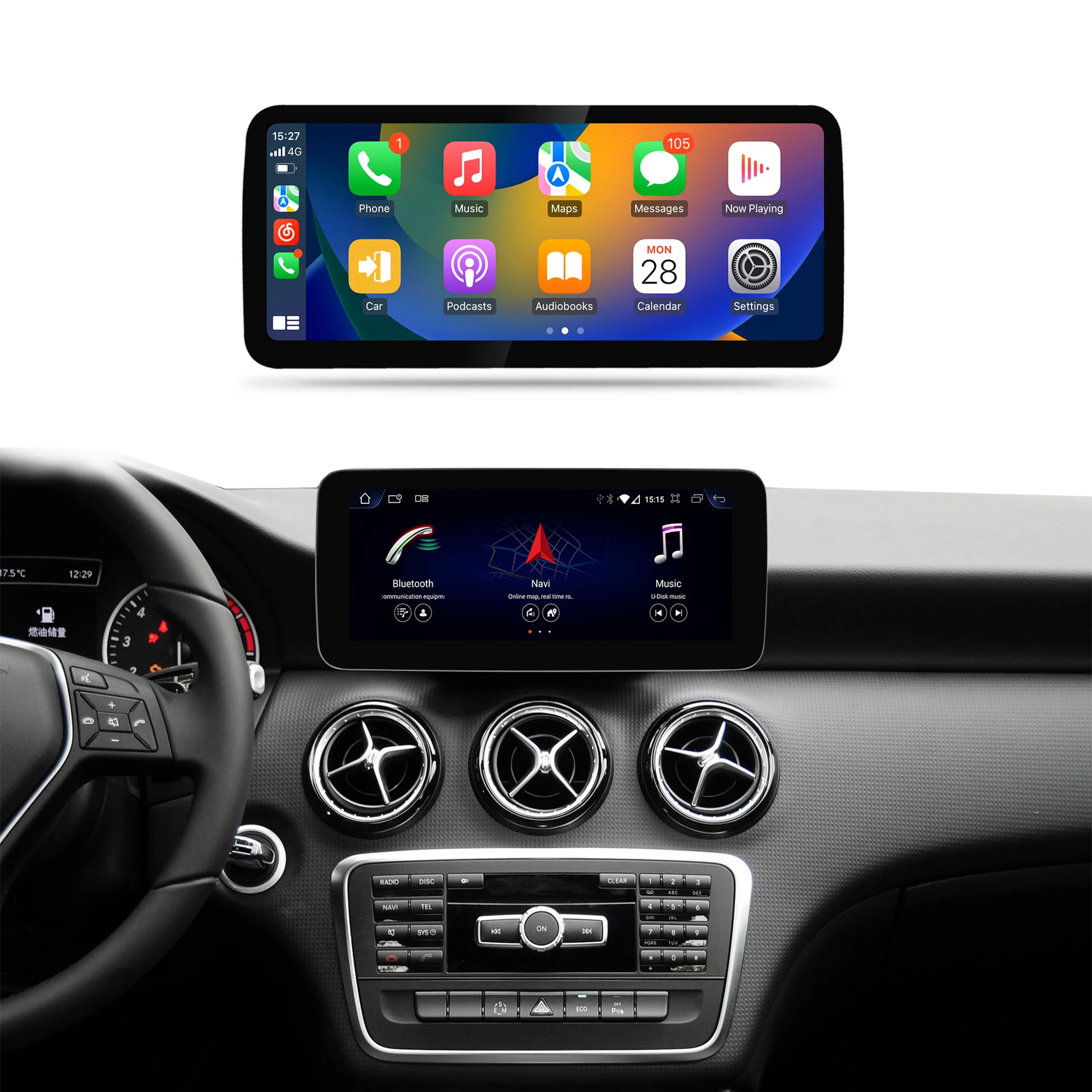 Navigatie Mercedes A W176 / CLA C117 / GLA X156 (2013-2018), Android, Carplay