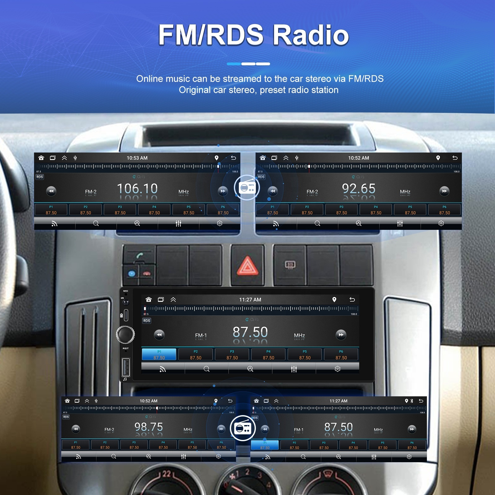 Radio Auto 1DIN Universal cu Apple CarPlay și Android Auto Wireless, Ecran IPS 6.36", Bluetooth, Type-C