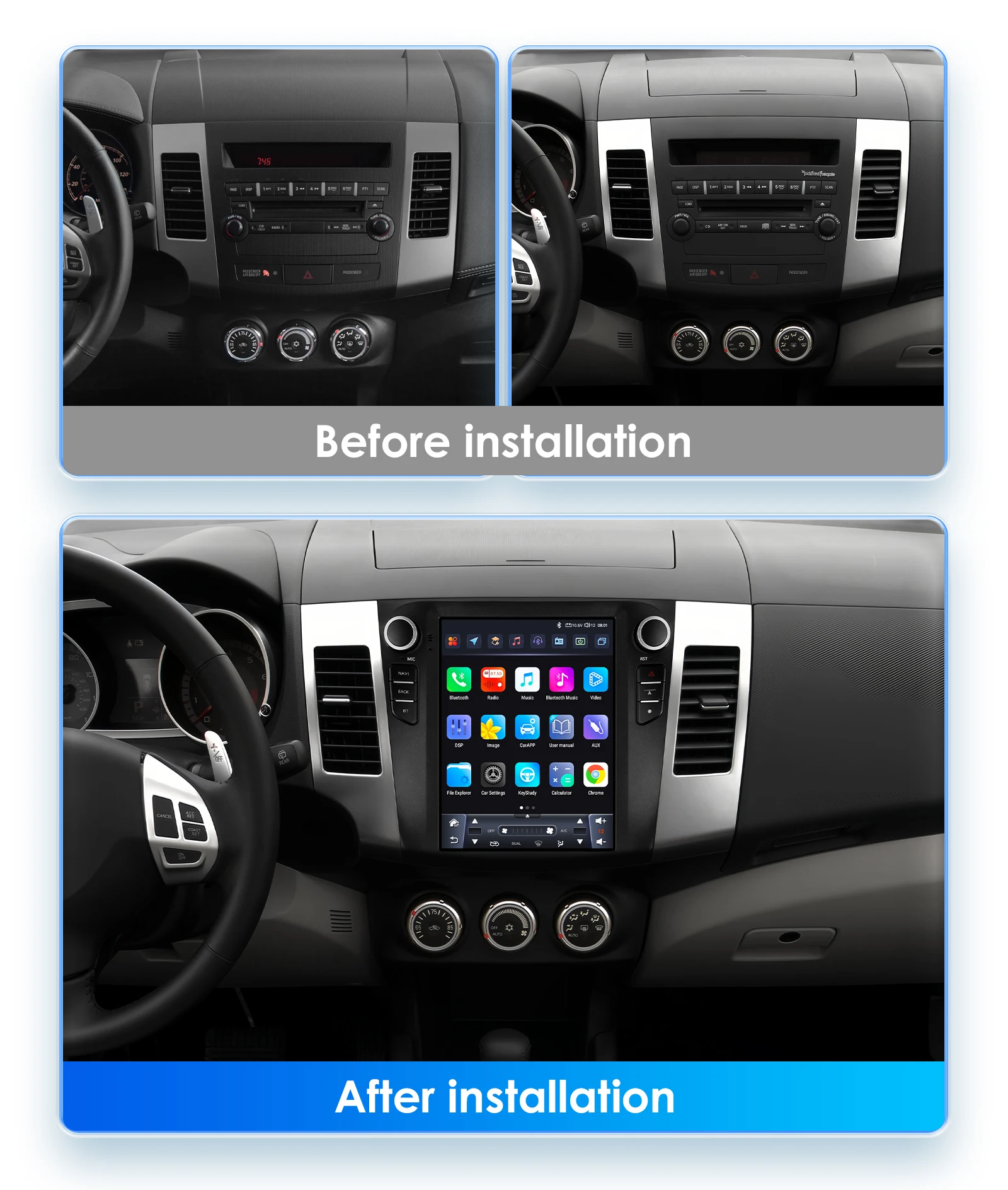 Navigatie Mitsubishi Outlander (2008-2012), Ecran tip tesla 9,7 inch, Carplay / Android auto, Youtube, Waze