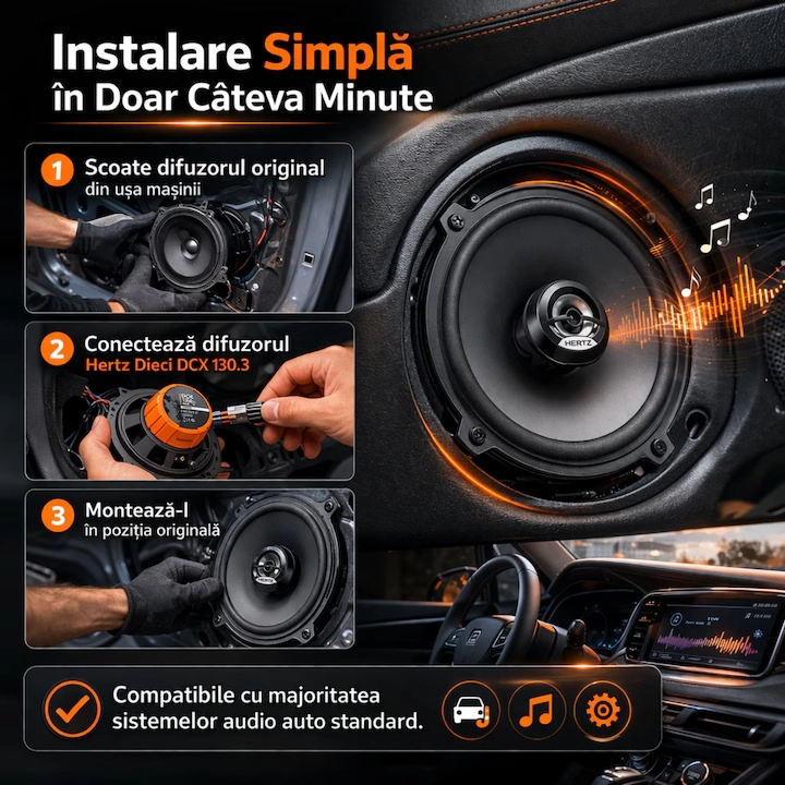 Set 2 difuzoare auto Hertz Dieci DCX 130.3, set coaxial 2 căi, 130mm, 40W RMS