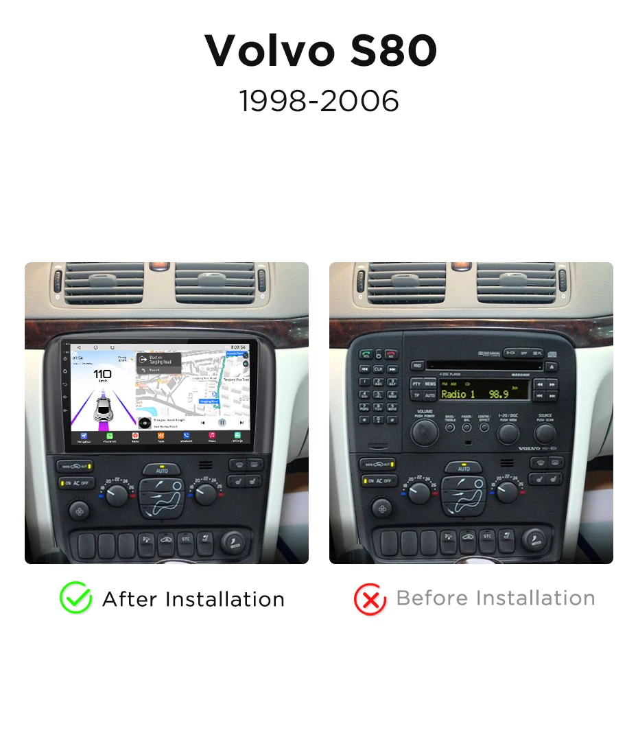 Navigatie Volvo S80 (1998-2004), Ecran 9 inch, Carplay / Android auto, Youtube, Waze
