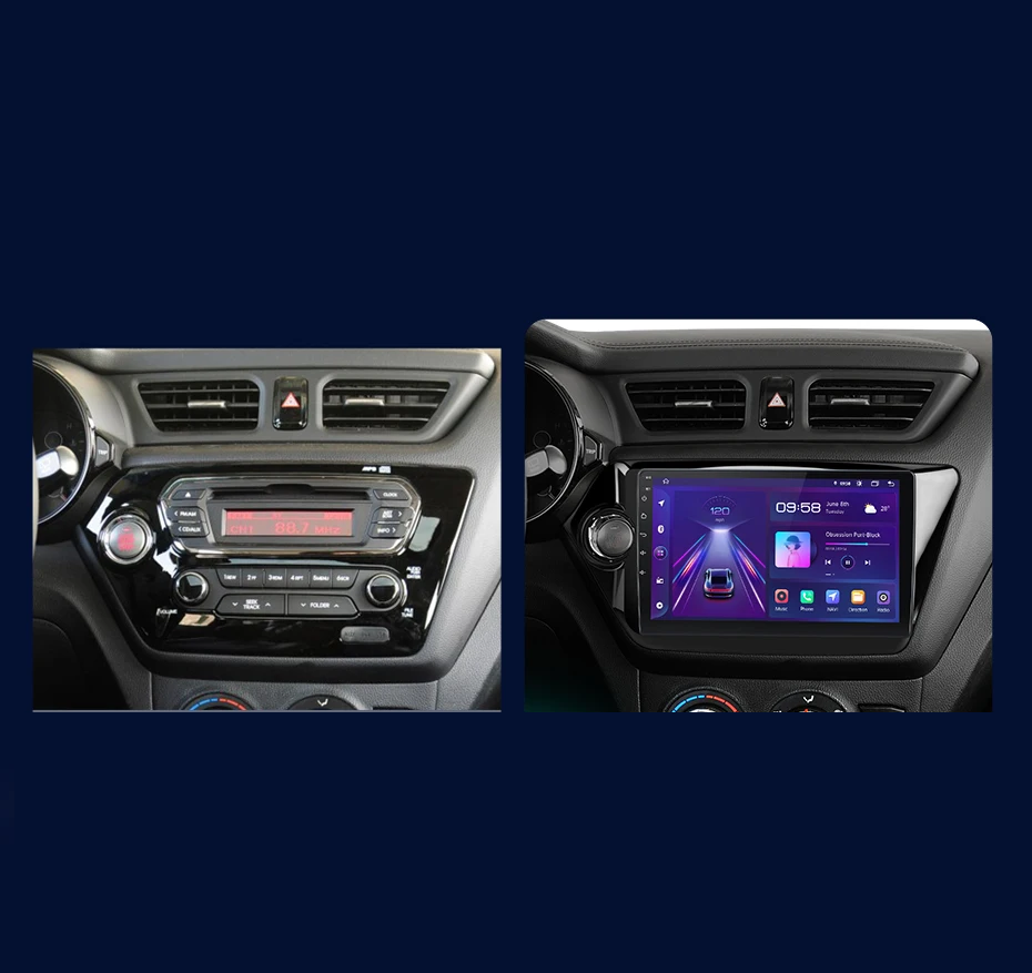 Navigatie Kia RIO K2 (2012-2017), Ecran 9 inch, Carplay / Android Auto, Youtube, Waze