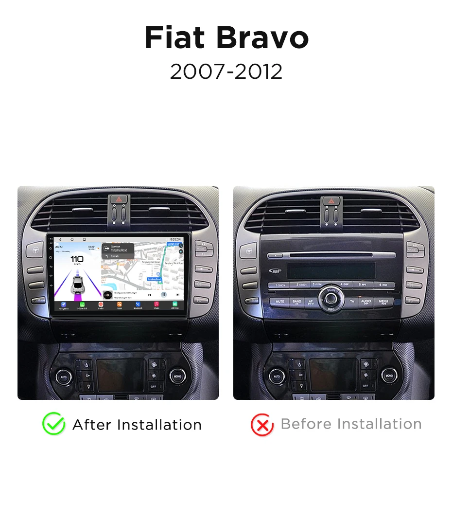 Navigatie Fiat Bravo (2007-2012), Ecran 9 inch, Carplay / Android auto, Youtube, Waze
