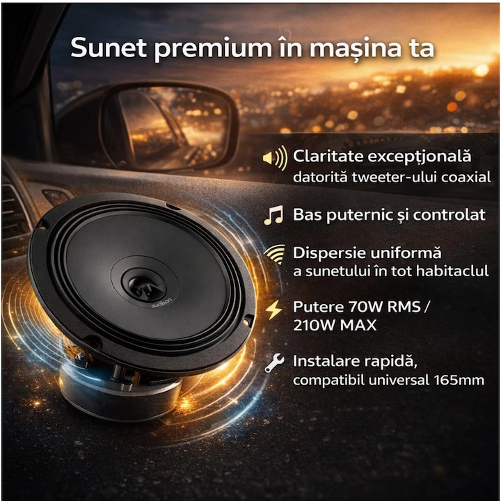 Set 2 difuzoare auto Audison Prima APX 6.5 set coaxial 2 căi, 165mm, 70W RMS, 4Ω