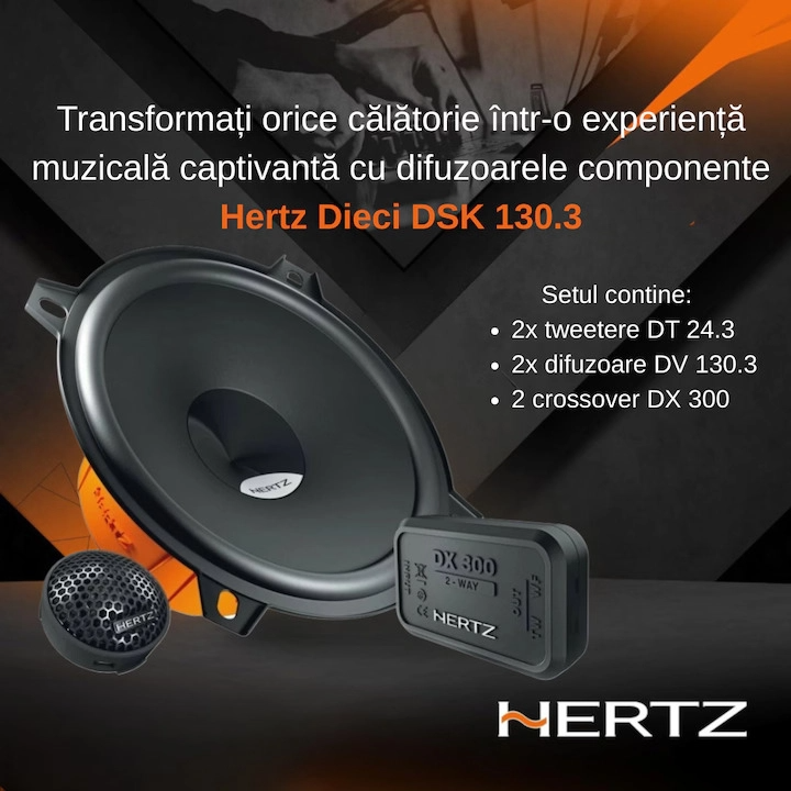 Set 2 difuzoare auto Hertz Dieci DSK 130.3, set sistem 2 căi, 130mm, 60W RMS, 4Ω