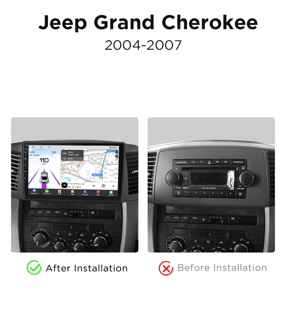 Navigatie Jeep Grand Cherokee (2004-2007), Ecran 10 inch, Carplay / Android auto, Youtube, Waze