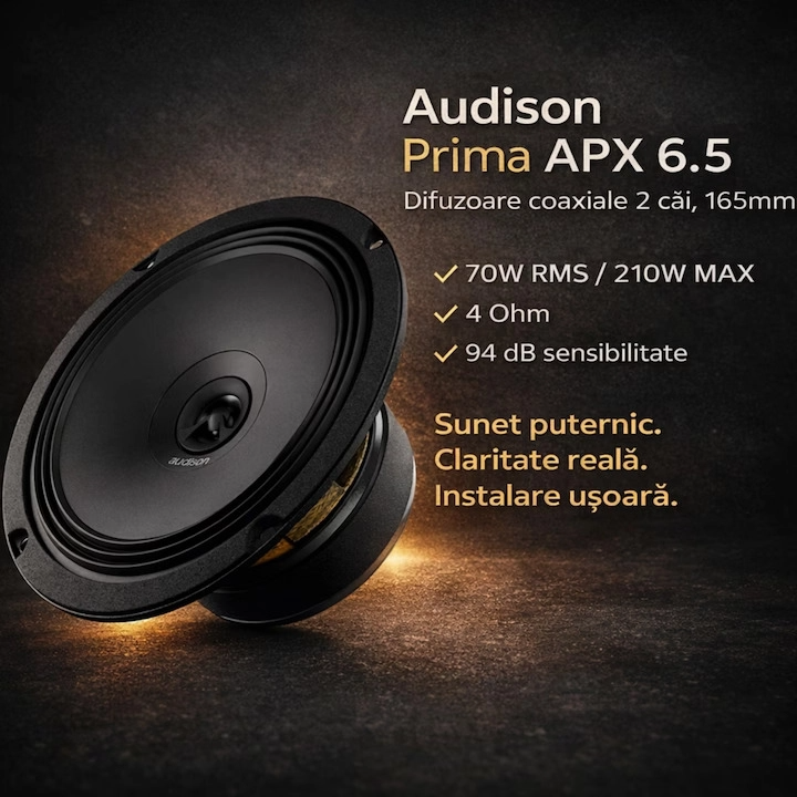 Set 2 difuzoare auto Audison Prima APX 6.5 set coaxial 2 căi, 165mm, 70W RMS, 4Ω