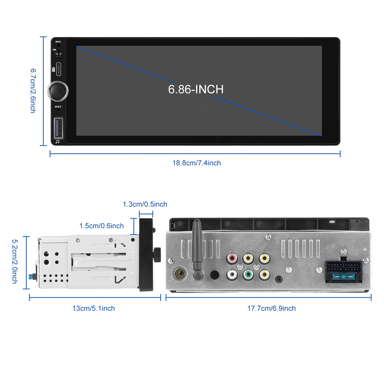 Radio Auto 1DIN Universal cu Apple CarPlay și Android Auto Wireless, Ecran IPS 6.36", Bluetooth, Type-C