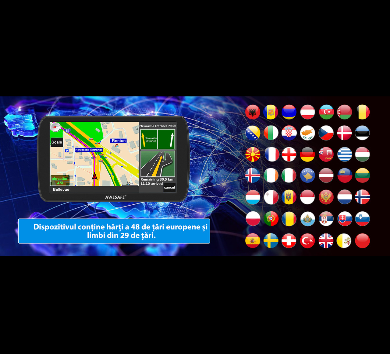 Sistem navigatie GPS Awesafe A9, harti europa incluse camion / auto, ecran 9 inch