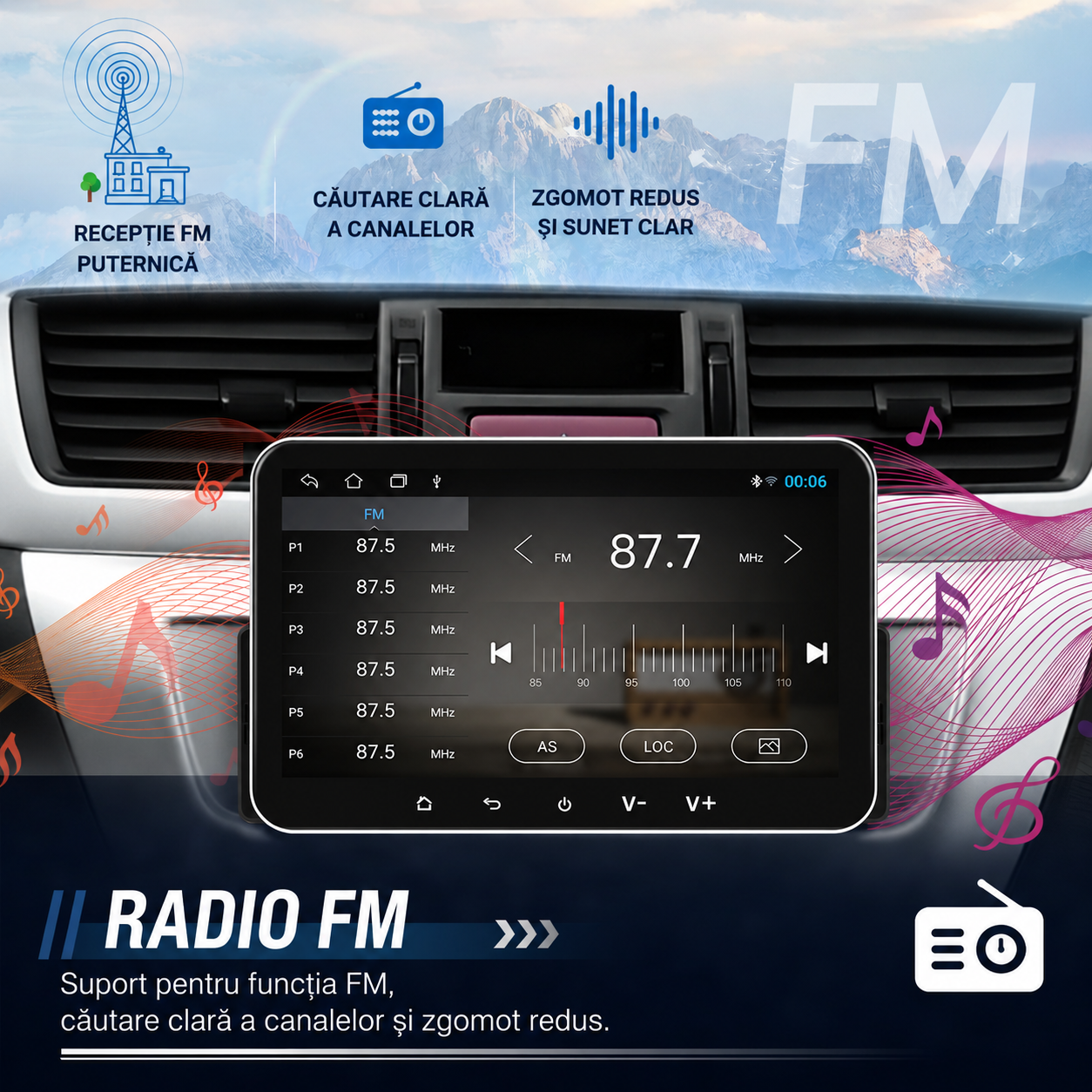 Navigatie 1DIN 2GB RAM, carplay si android auto wireless, ecran 7 inch IPS, bluetooth, radio, usb