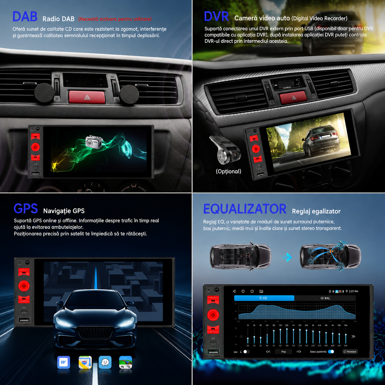 Navigatie 1DIN 4GB RAM, carplay si android auto wireless, ecran 6 inch Incell, bluetooth, radio, usb