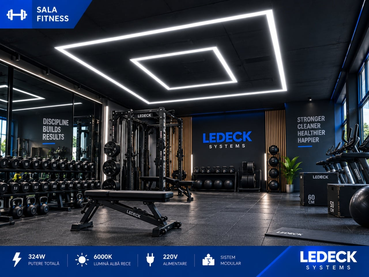 Kit Iluminare LED LEDECK Dreptunghi 2438 × 4850 mm, 324W, 6000K, 18 Tuburi LED
