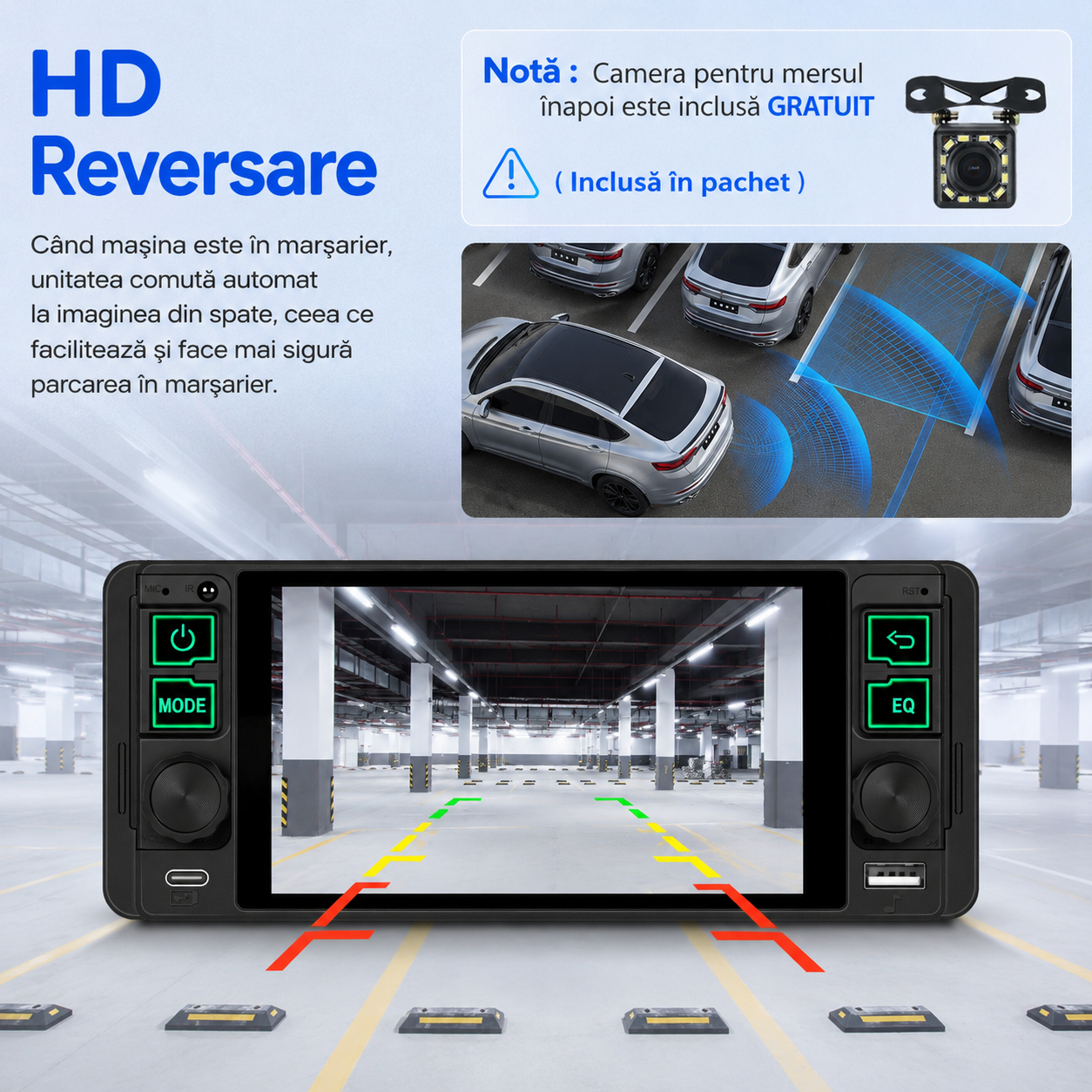 Radio Auto 1DIN, CarPlay wireless, Ecran Incell Tactil 5.1", Bluetooth