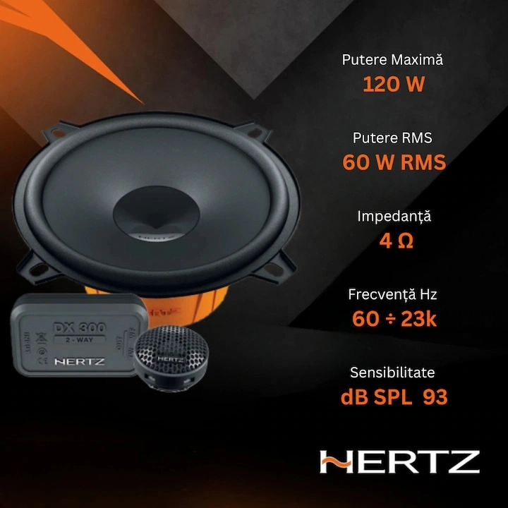 Set 2 difuzoare auto Hertz Dieci DSK 130.3, set sistem 2 căi, 130mm, 60W RMS, 4Ω