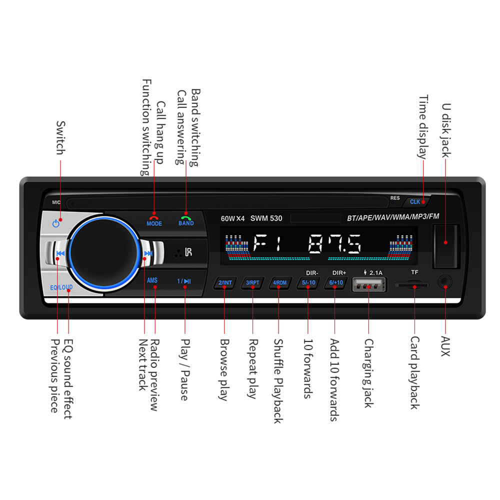 Radio mp3 player Aux SD USB Bluetooth, taste iluminate
