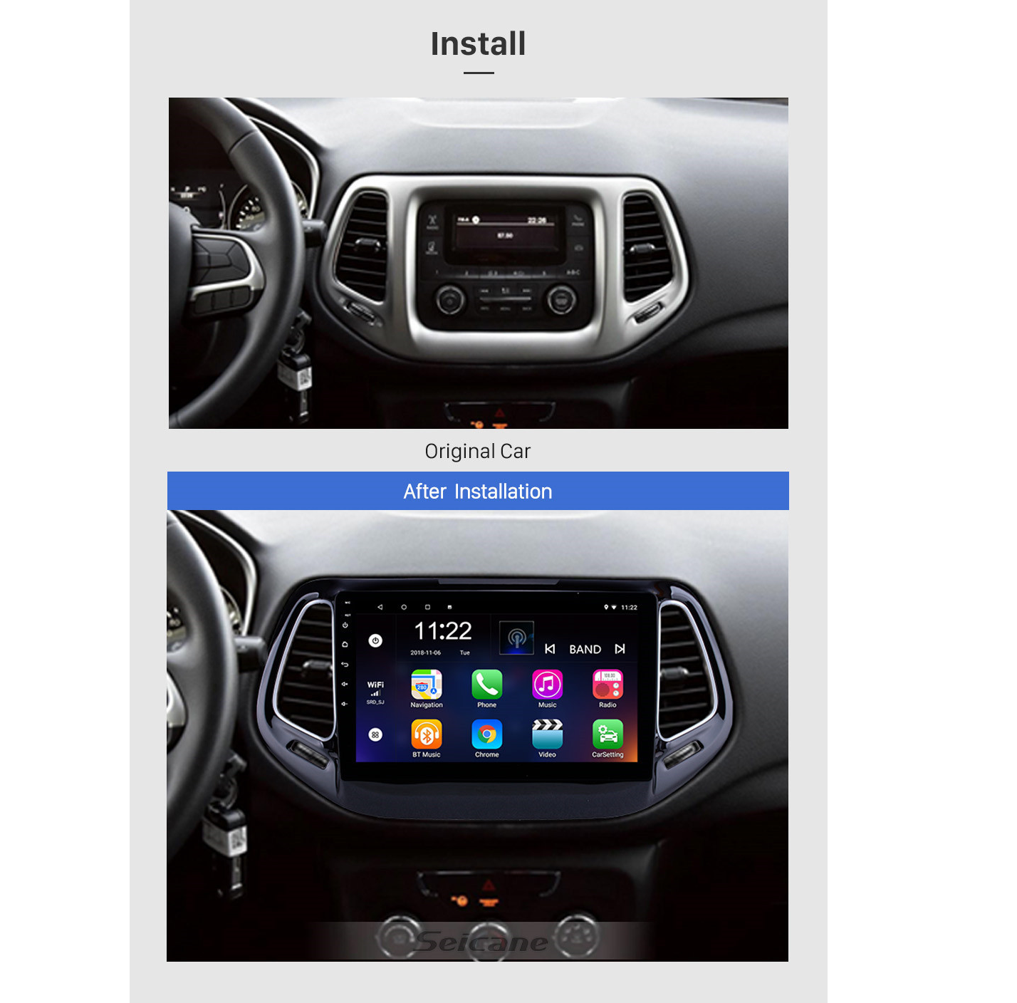 Navigatie Jepp Compass (2016-2021), Ecran 10 inch, Carplay / Android auto, Youtube, Waze