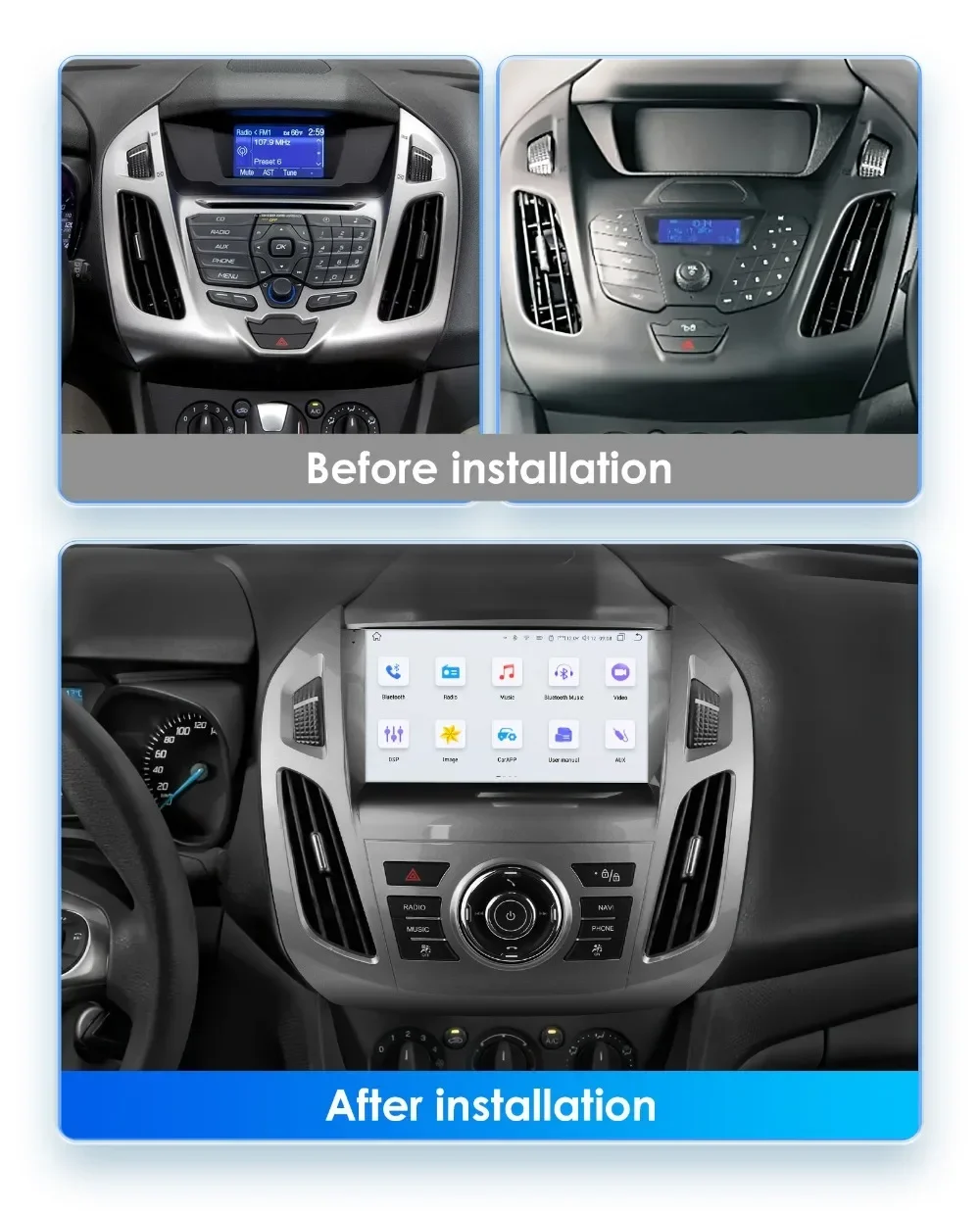 Navigatie Ford Transit Connect (2013-2018), Ecran 9 inch, Carplay / Android auto, Youtube, Waze