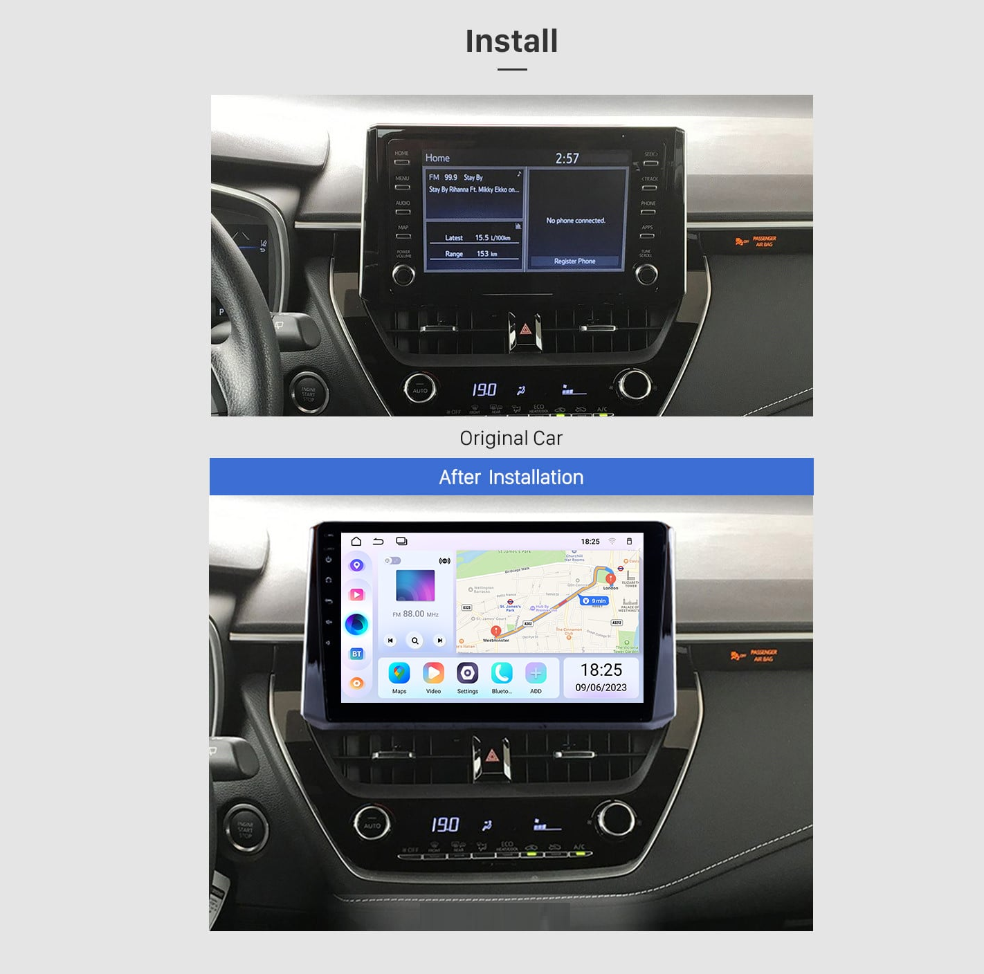 Navigatie Toyota Corolla (2018+), Ecran 9 inch, Carplay / Android auto, Youtube, Waze