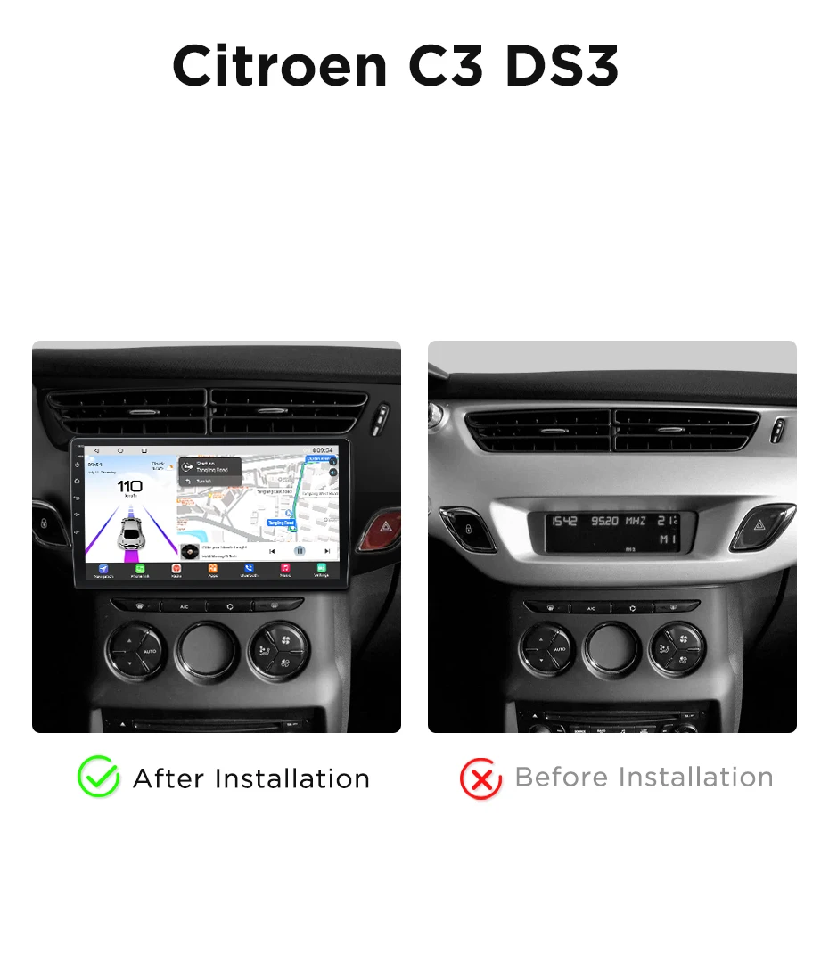 Navigatie Citroen DS3 (2009-2016), Ecran 9 inch, Carplay / Android auto, Youtube, Waze