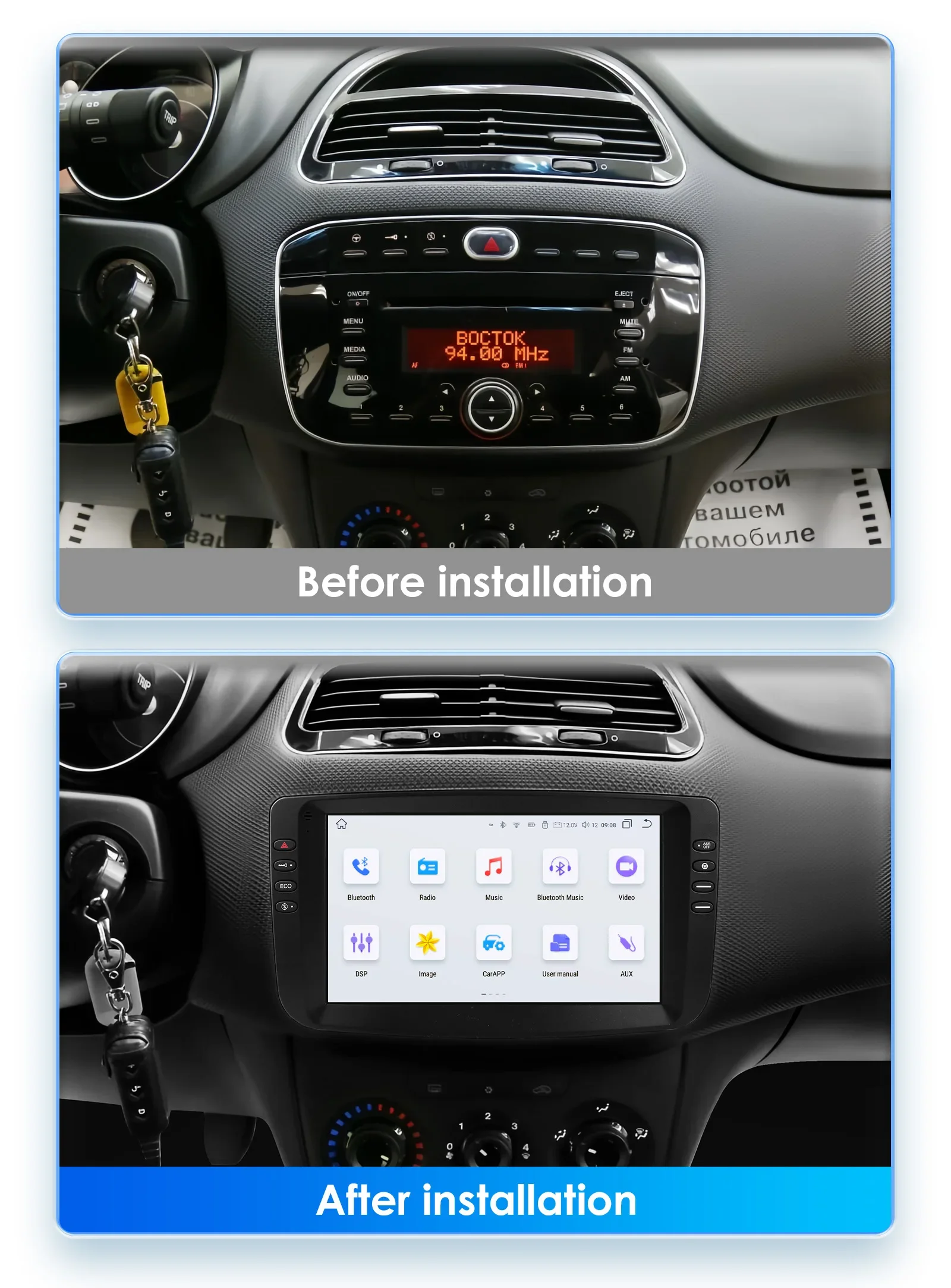 Navigatie Fiat Punto (2010-2015), Ecran 9 inch, Carplay / Android auto, Youtube, Waze