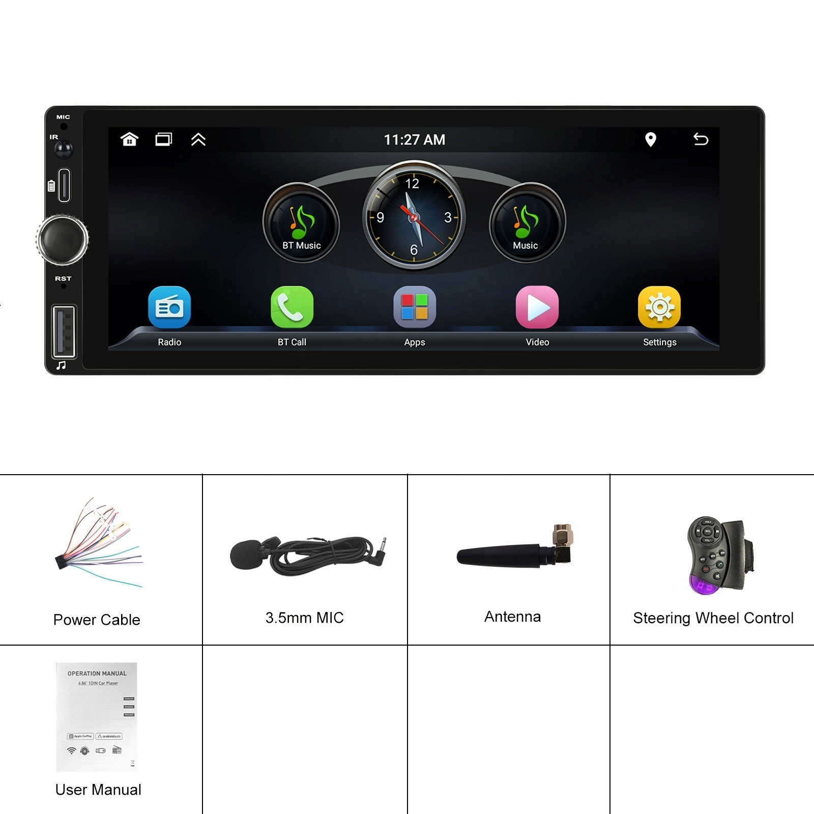 Radio Auto 1DIN Universal cu Apple CarPlay și Android Auto Wireless, Ecran IPS 6.36", Bluetooth, Type-C
