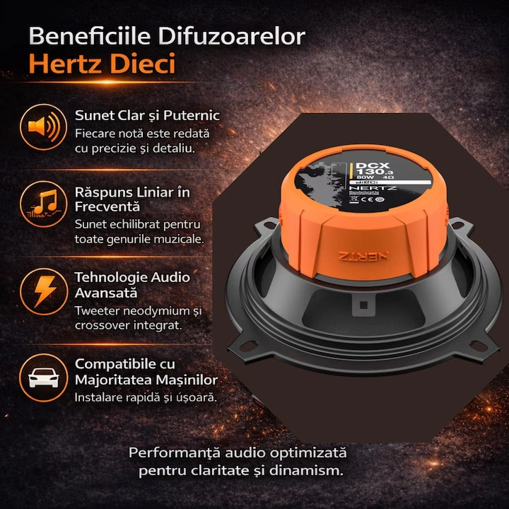 Set 2 difuzoare auto Hertz Dieci DCX 130.3, set coaxial 2 căi, 130mm, 40W RMS