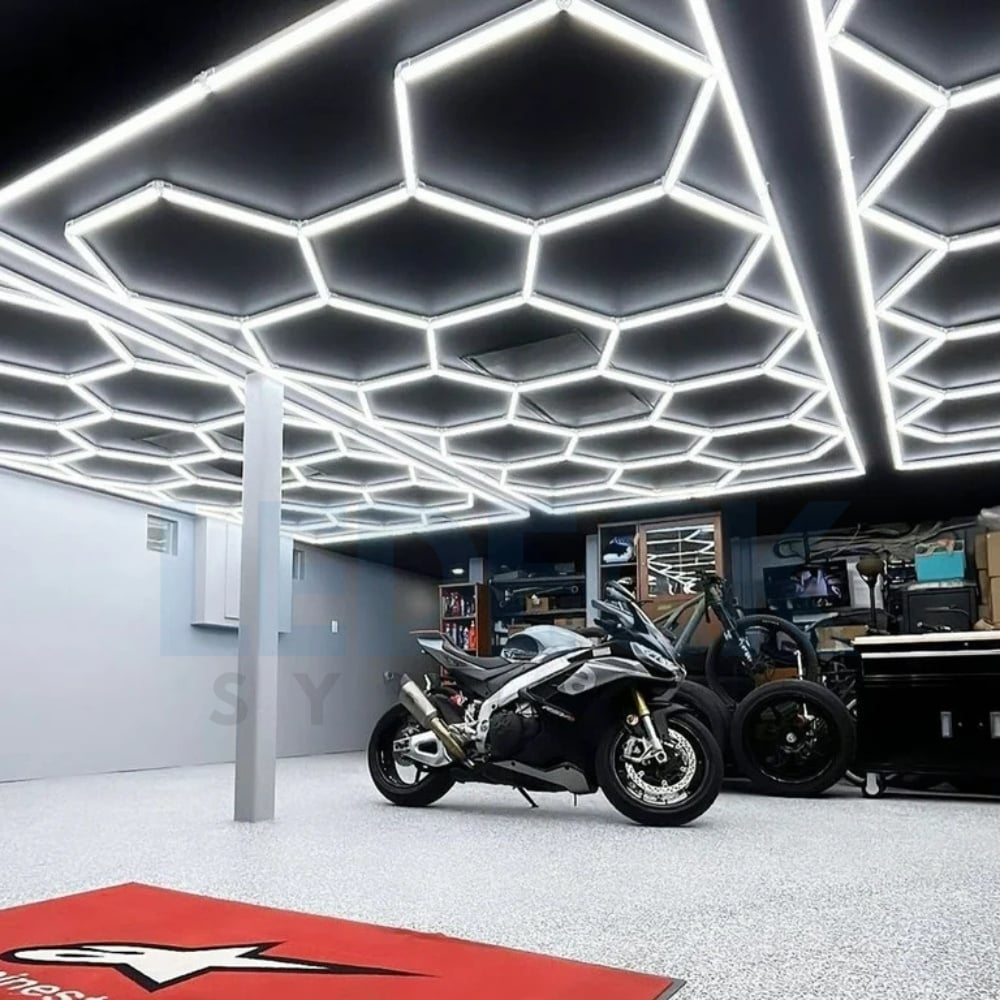 Lumină LED Hexagonală – 14 Module + Rama 484x243CM - Garaj, Dormitor, Cameră Gaming, Spații Private