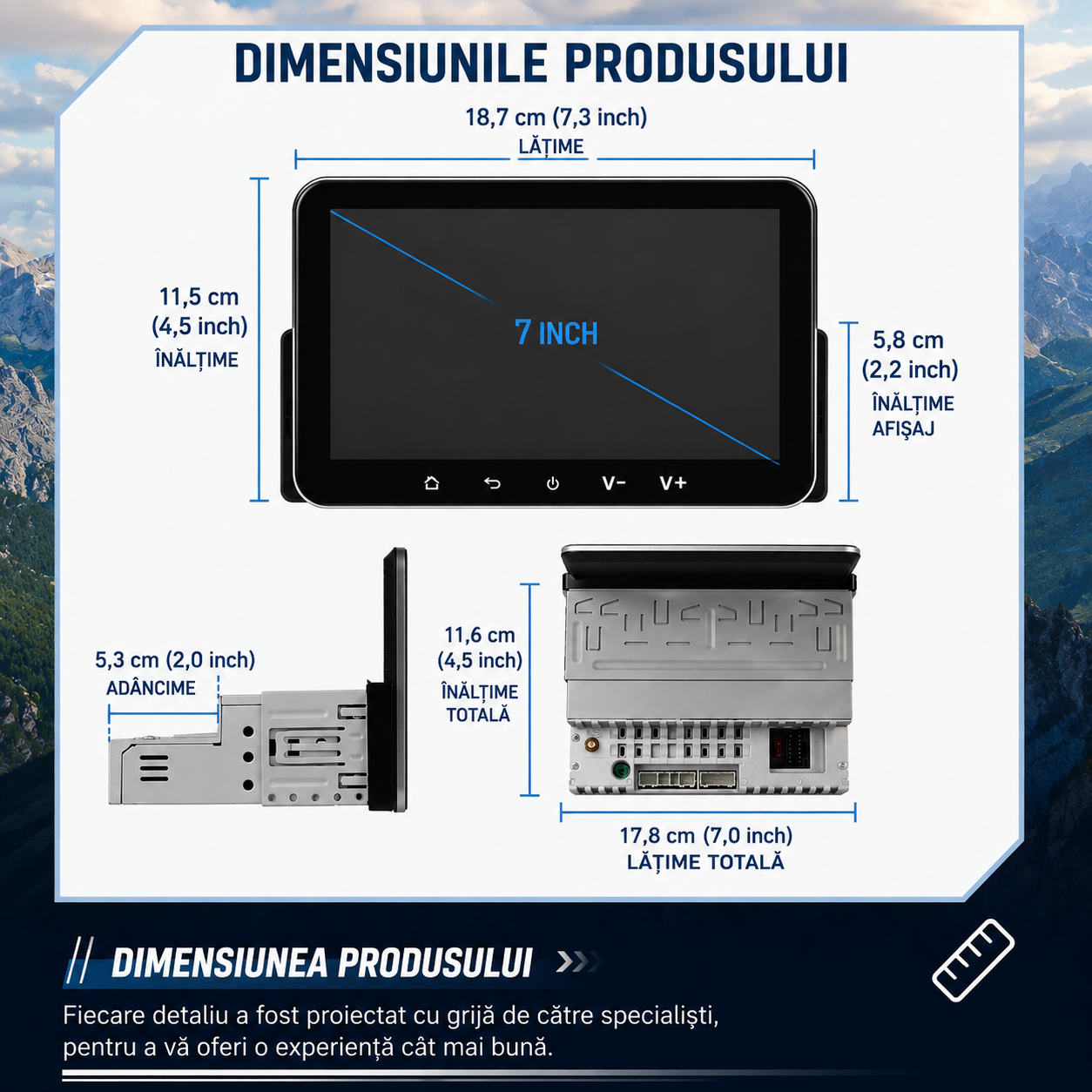 Navigatie 1DIN 2GB RAM, carplay si android auto wireless, ecran 7 inch IPS, bluetooth, radio, usb
