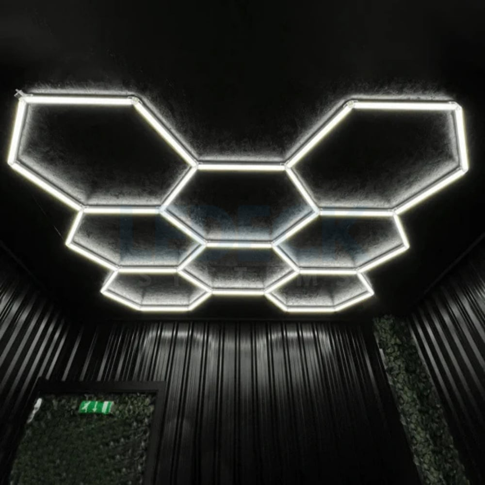 Lumină LED Hexagonală – 8 Module 236x246CM - Garaj, Dormitor, Cameră Gaming, Spații Private