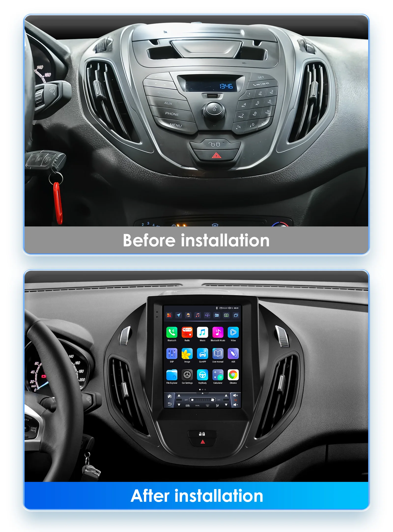 Navigatie Ford B-Max (2014-2018), Ecran tip tesla 9,7 inch, Carplay / Android auto, Youtube, Waze