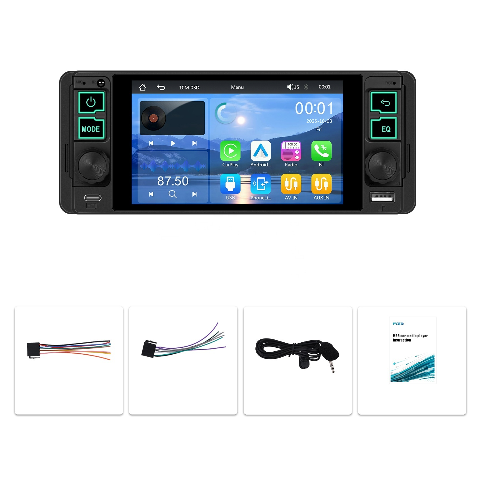 Radio Auto 1DIN, CarPlay wireless, Ecran Incell Tactil 5.1", Bluetooth