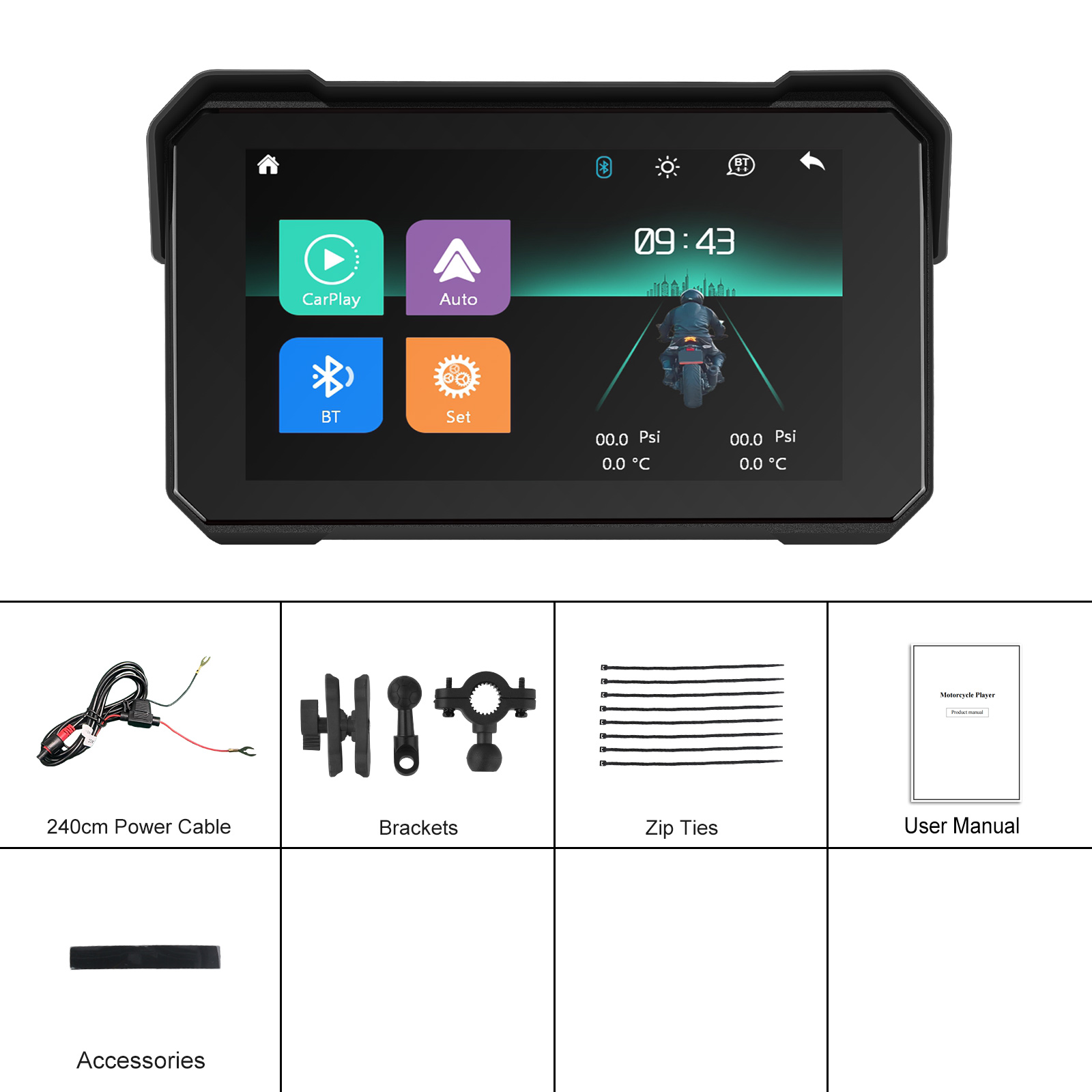 Carplay pentru Motocicleta cu ecran 5" IPS, android auto / carplay wireless