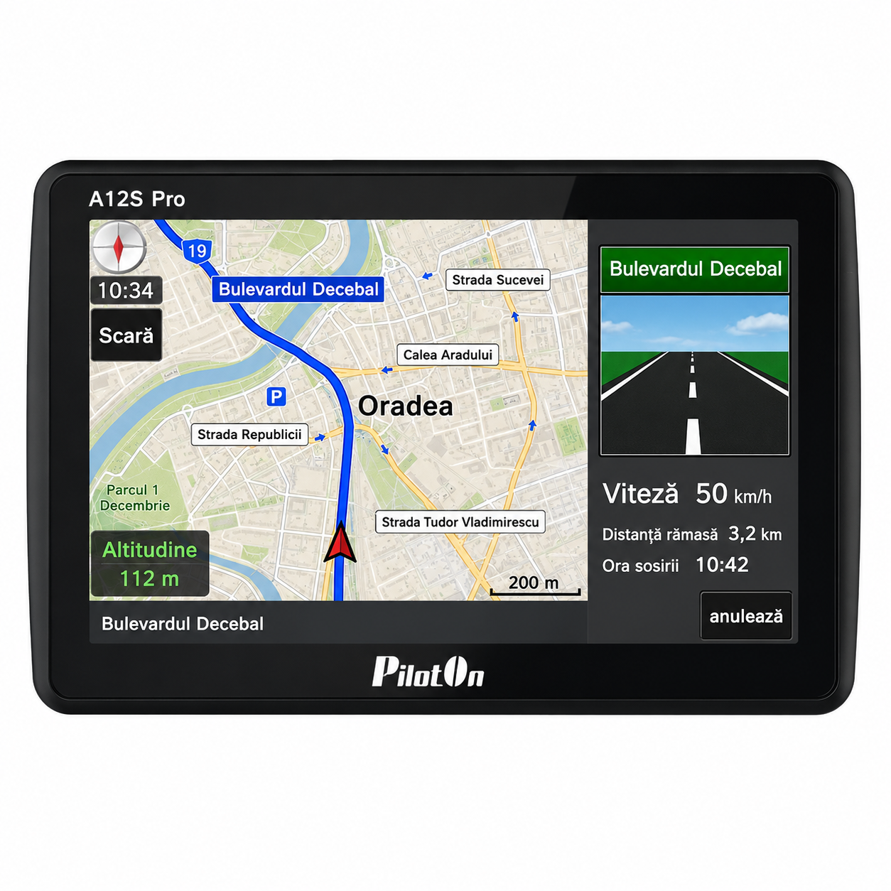 Sistem navigatie GPS android cu harti Europa camion / auto PilotOn A12S PRO ecran 7 inch
