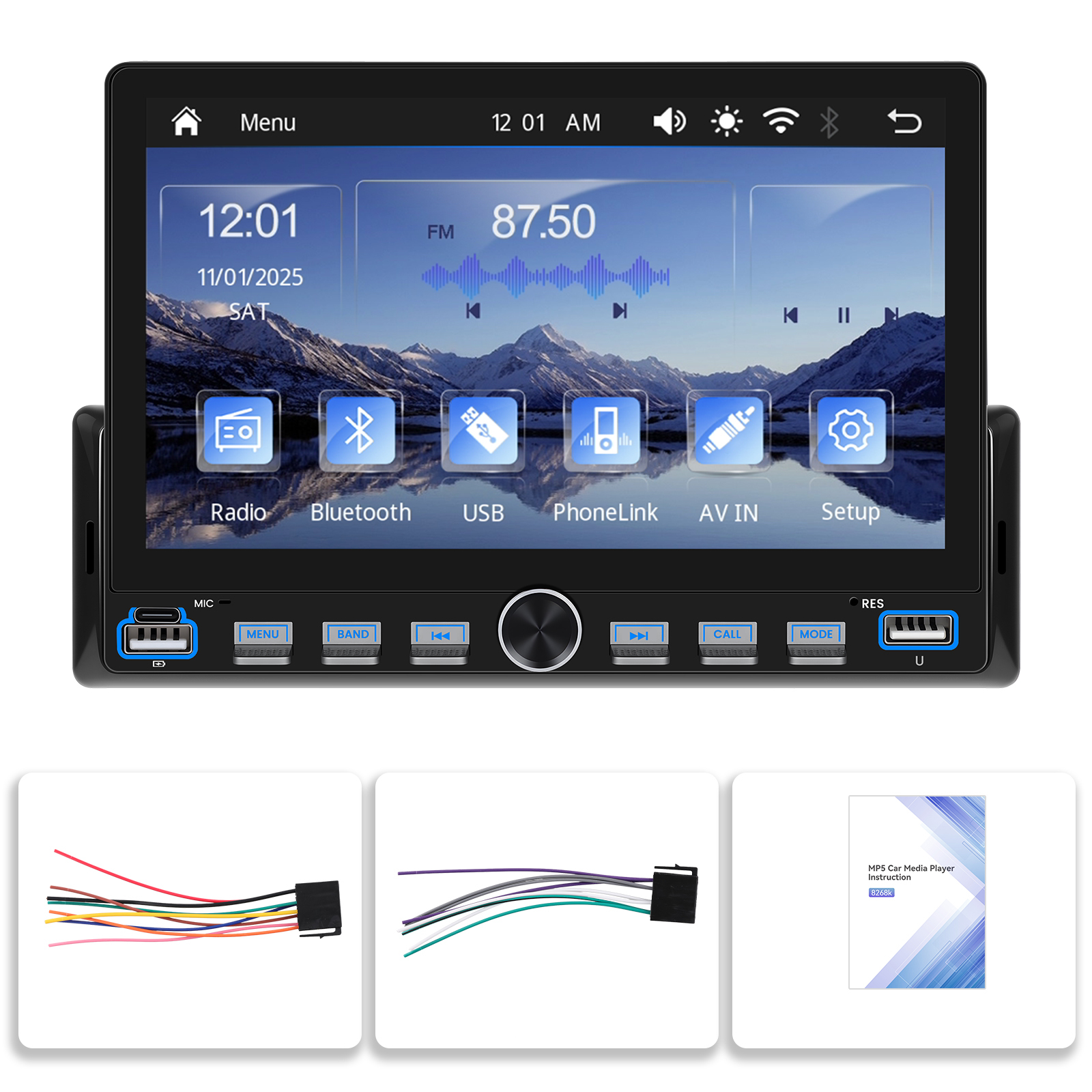 Radio Auto 1DIN, CarPlay wireless, Ecran Tactil 7", Bluetooth, Camera marsarier inclusa