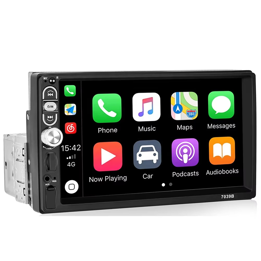 Radio Auto 1DIN cu Apple CarPlay și Android Auto prin cablu, Ecran Tactil 7", Bluetooth, Camera marsarier inclusa