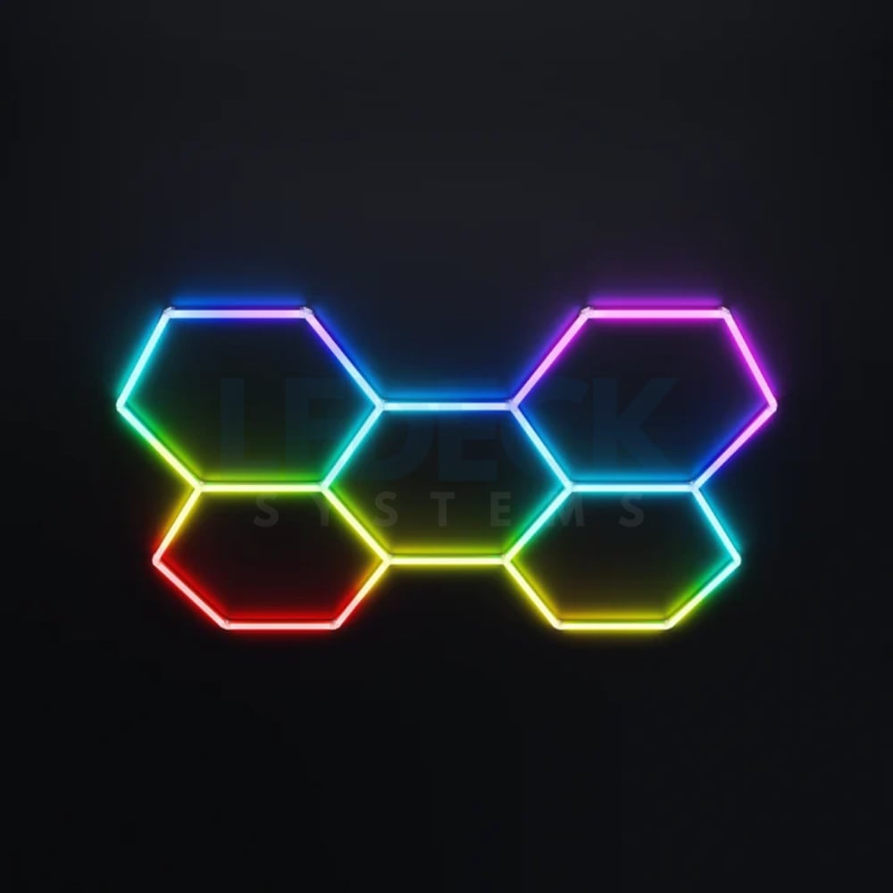 Lumină LED RGB Hexagonală Profesionala Aluminiu – 5 Module 244x170CM 192W, Echivalent 1600W, Garaj, Salon, Atelier