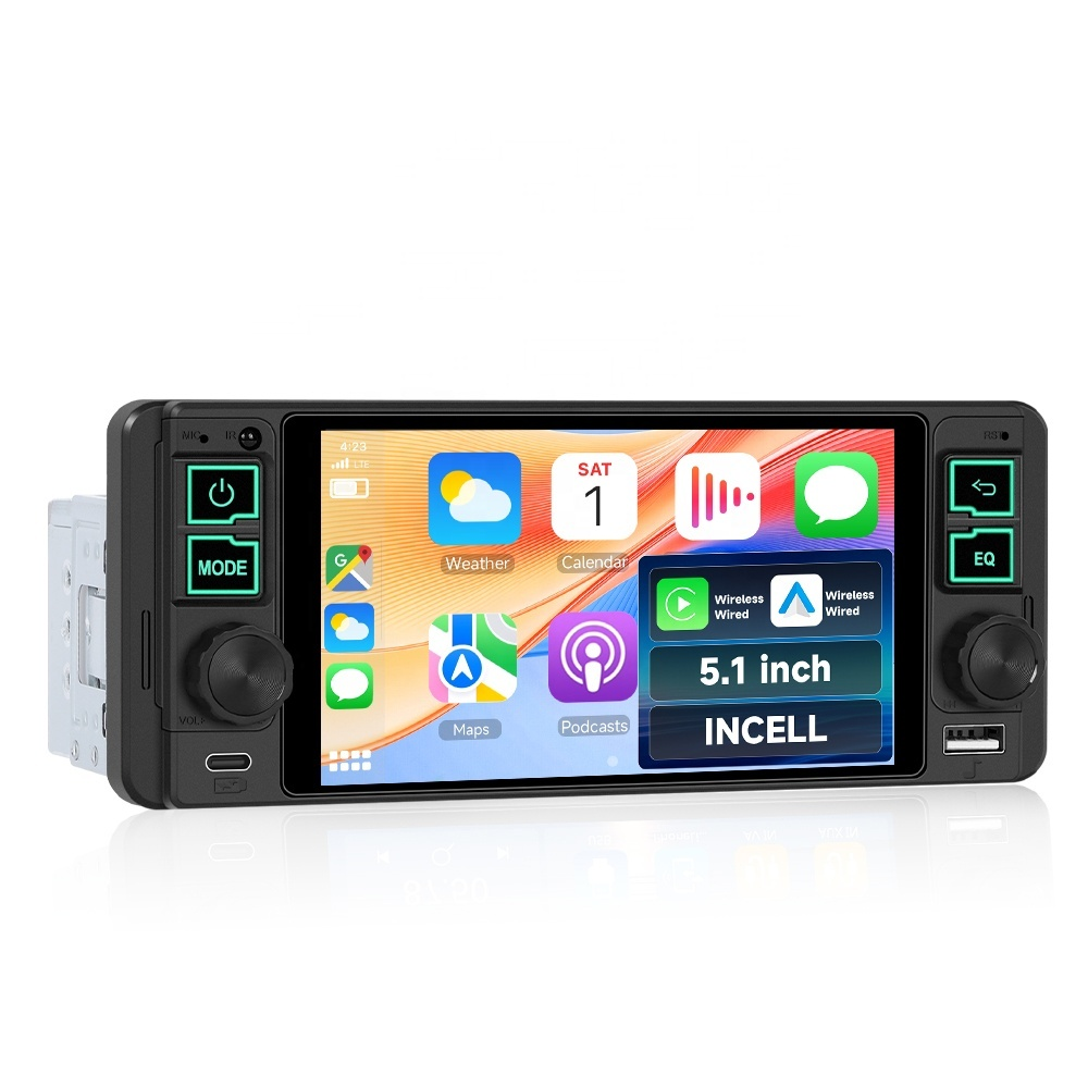 Radio Auto 1DIN, CarPlay wireless, Ecran Incell Tactil 5.1", Bluetooth