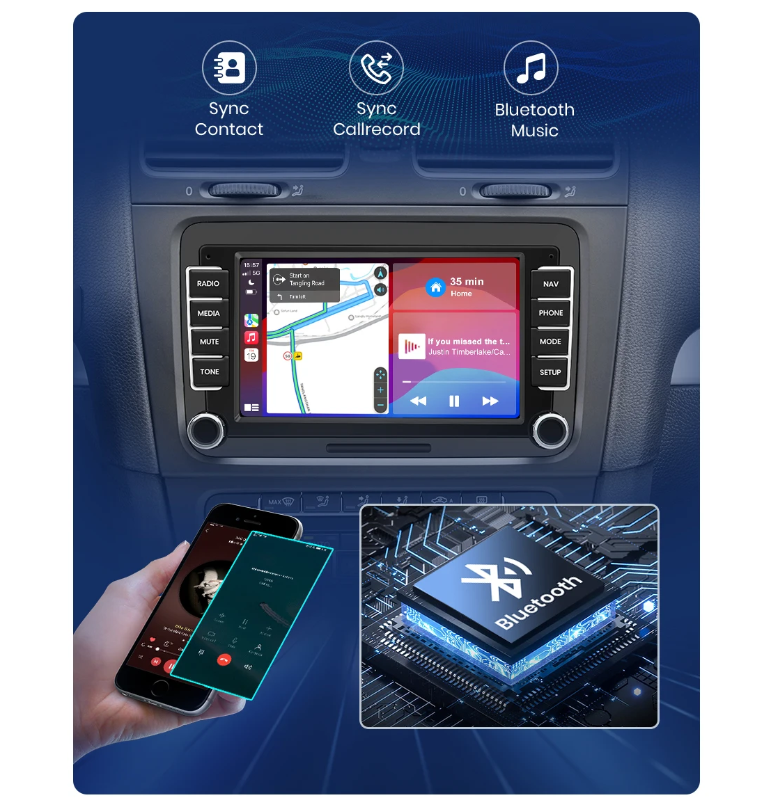 Navigatie Volkswagen Touran (2003-2015), Ecran 7 inch, 2GB RAM 32GB, Carplay / Android auto, BT, Youtube