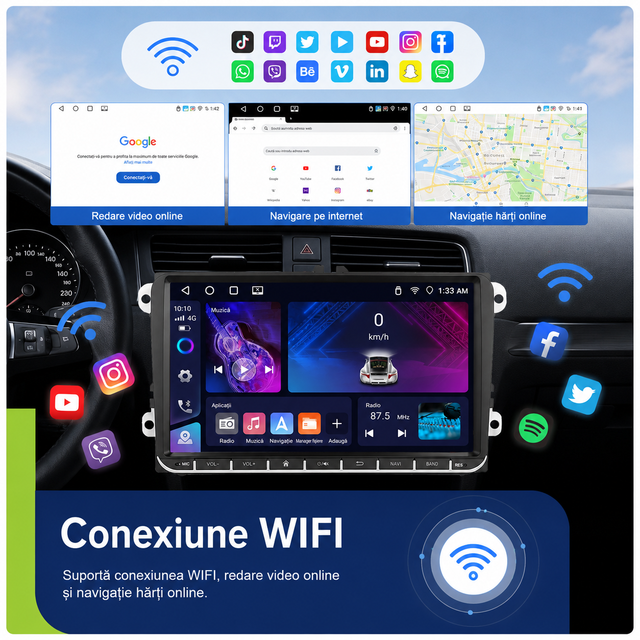 Navigatie Skoda Yeti (2009-2017), Ecran 9 inch, 4GB RAM 64GB, carplay / android auto