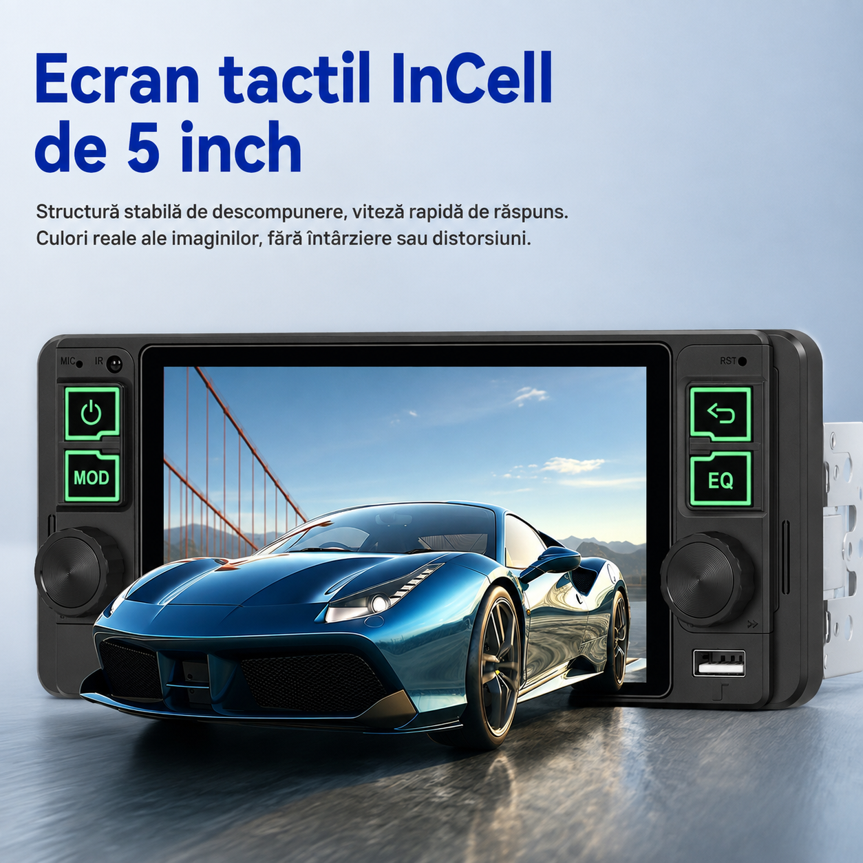 Radio Auto 1DIN, CarPlay wireless, Ecran Incell Tactil 5.1", Bluetooth