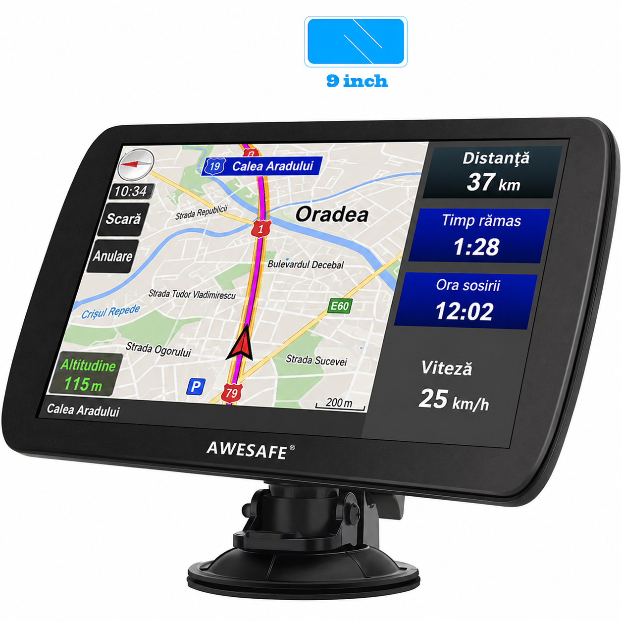 Sistem navigatie GPS Awesafe A9, harti europa incluse camion / auto, ecran 9 inch