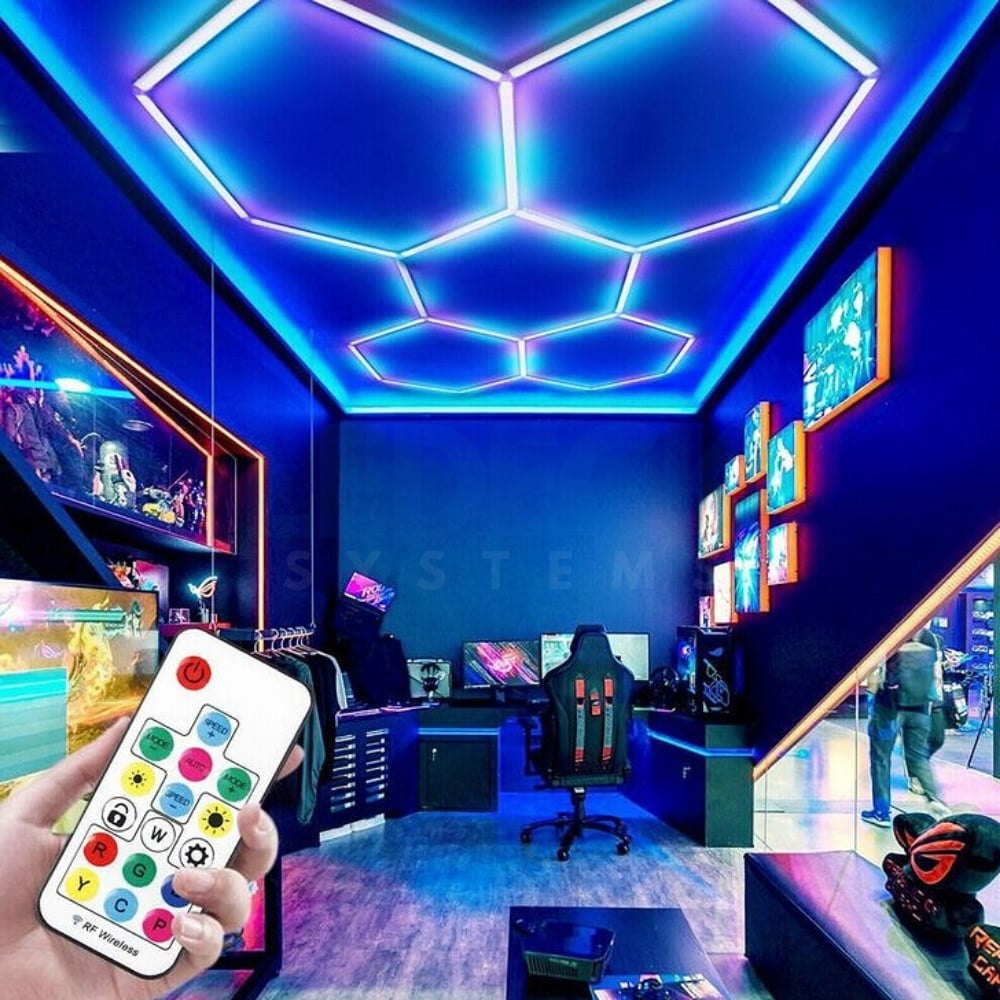 Lumină LED RGB Hexagonală Profesionala Aluminiu – 5 Module 244x170CM 192W, Echivalent 1600W, Garaj, Salon, Atelier