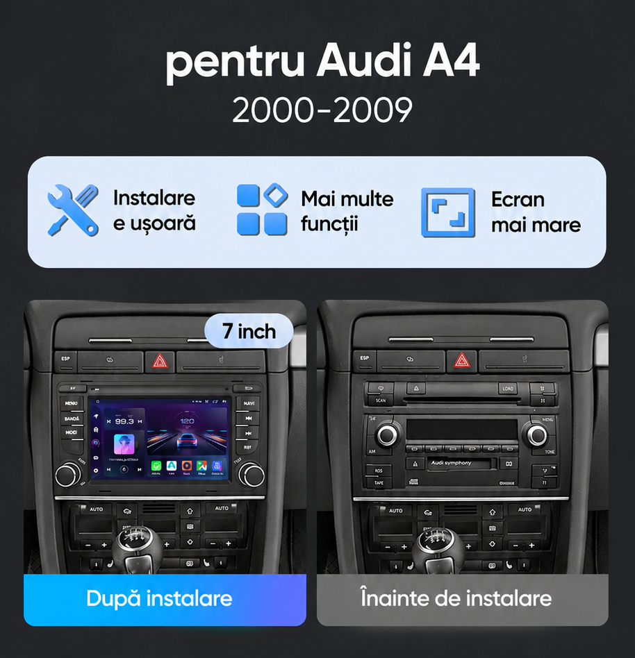 Navigatie dedicata Android 15, Seat Exeo (2001-2008) 4GB RAM carplay / android auto