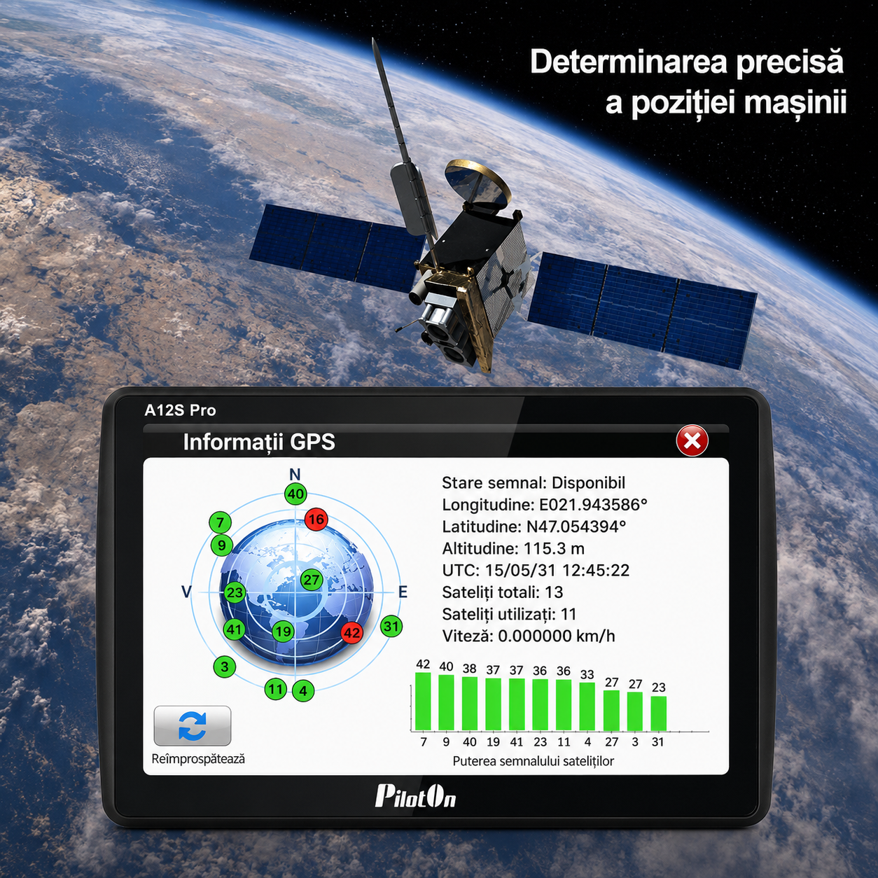 Sistem navigatie GPS android cu harti Europa camion / auto PilotOn A12S PRO ecran 7 inch