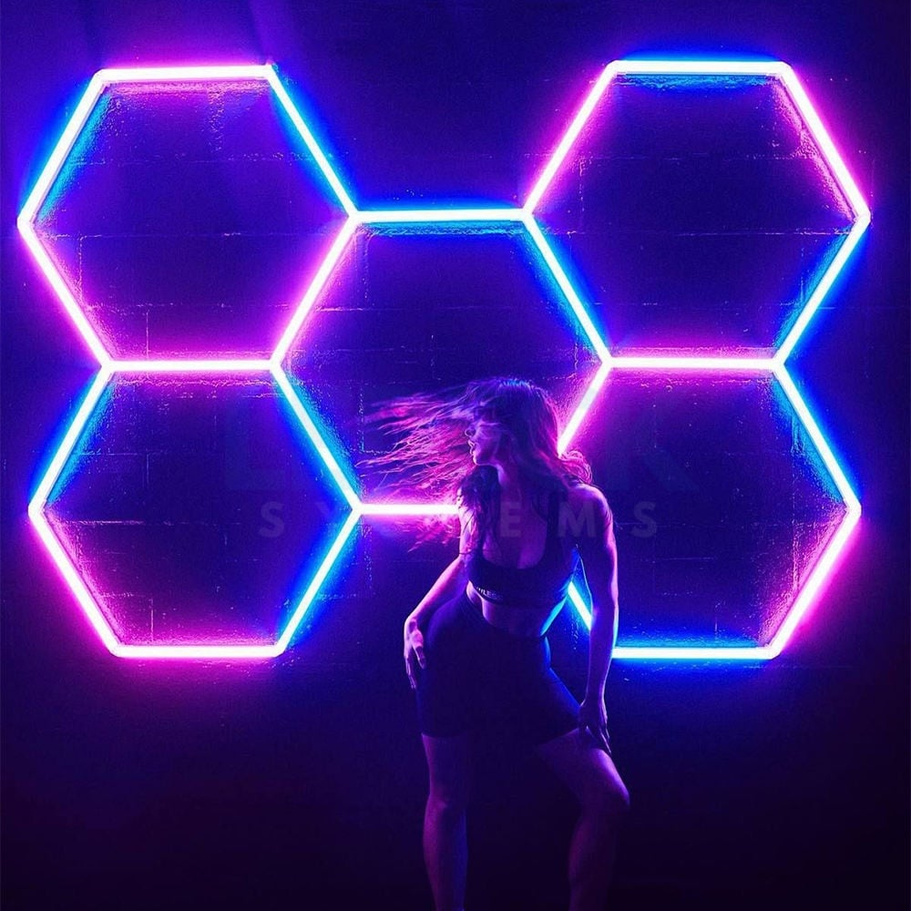 Lumină LED RGB Hexagonală Profesionala Aluminiu – 5 Module 244x170CM 192W, Echivalent 1600W, Garaj, Salon, Atelier