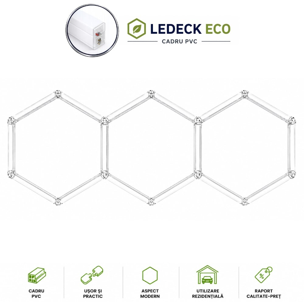 Lumină LED Hexagonală – 3 Module 98x244CM - Garaj, Dormitor, Cameră Gaming, Spații Private