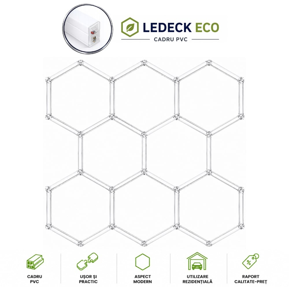 Lumină LED Hexagonală – 8 Module 236x246CM - Garaj, Dormitor, Cameră Gaming, Spații Private