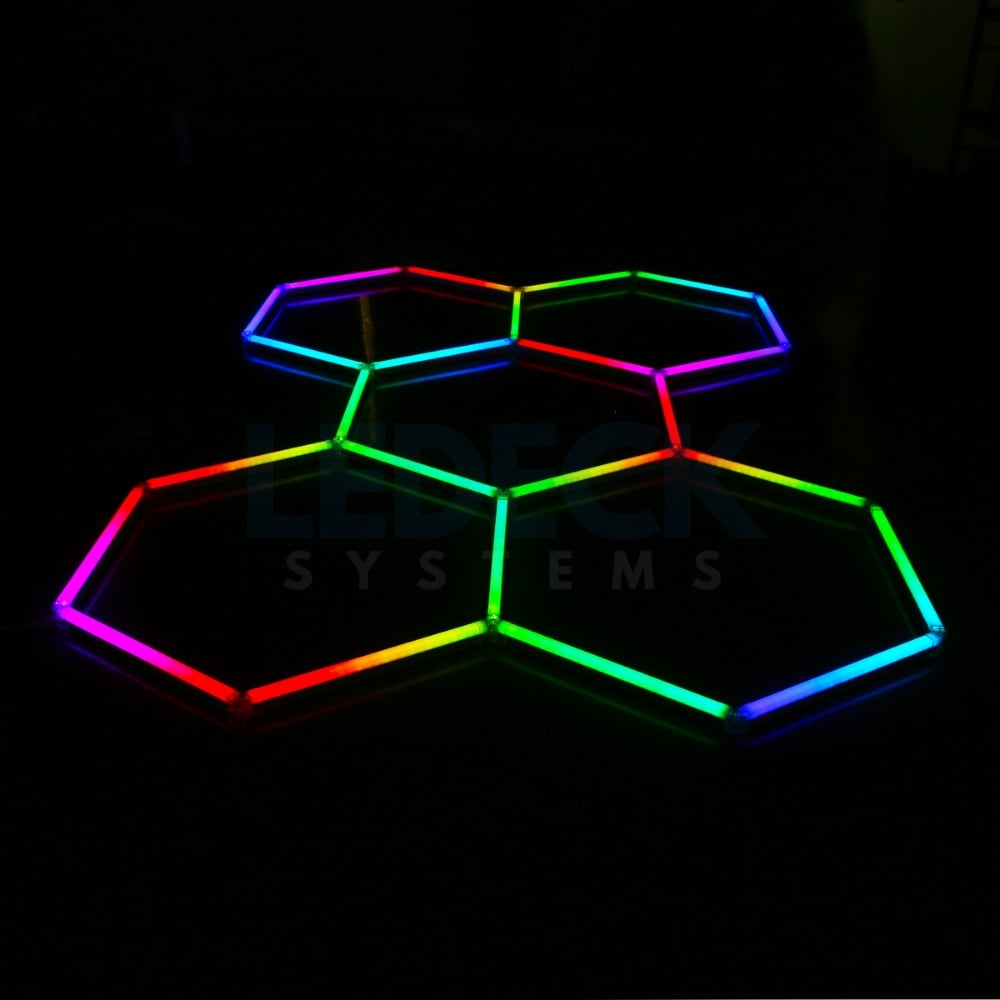 Lumină LED RGB Hexagonală Profesionala Aluminiu – 5 Module 244x170CM 192W, Echivalent 1600W, Garaj, Salon, Atelier