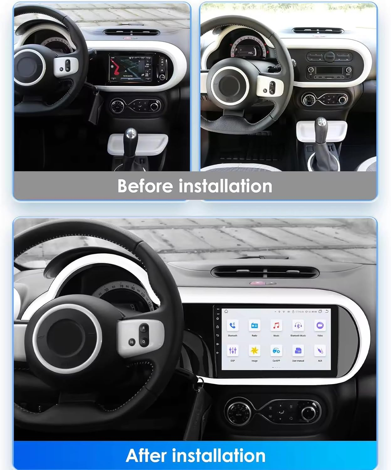 Navigatie Renault Twingo (2014-2024), Ecran 9 inch, Carplay / Android auto, Youtube, Waze